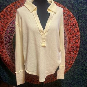 NEW FREE PEOPLE YELLOW WAFFLE V NECK LONG SLEEVE SHIRT✨